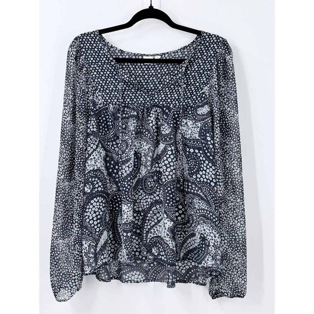 Gap Womens sz XL‎ Navy Blue Sheer peasant Top boho 4th of July festival beach